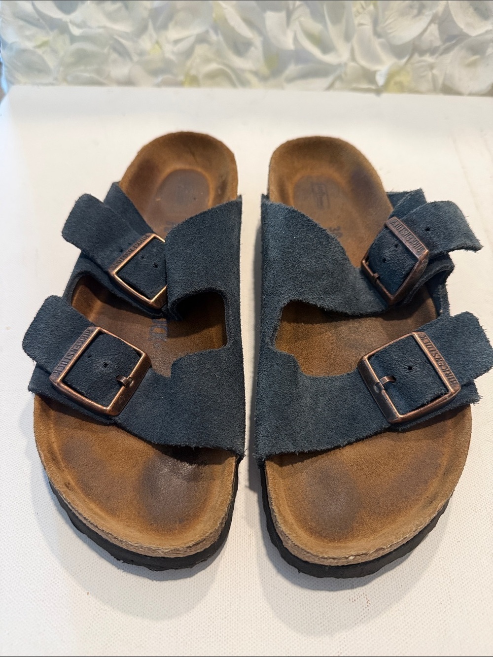 Birkenstock Navy Suede Double-Buckle Sandals